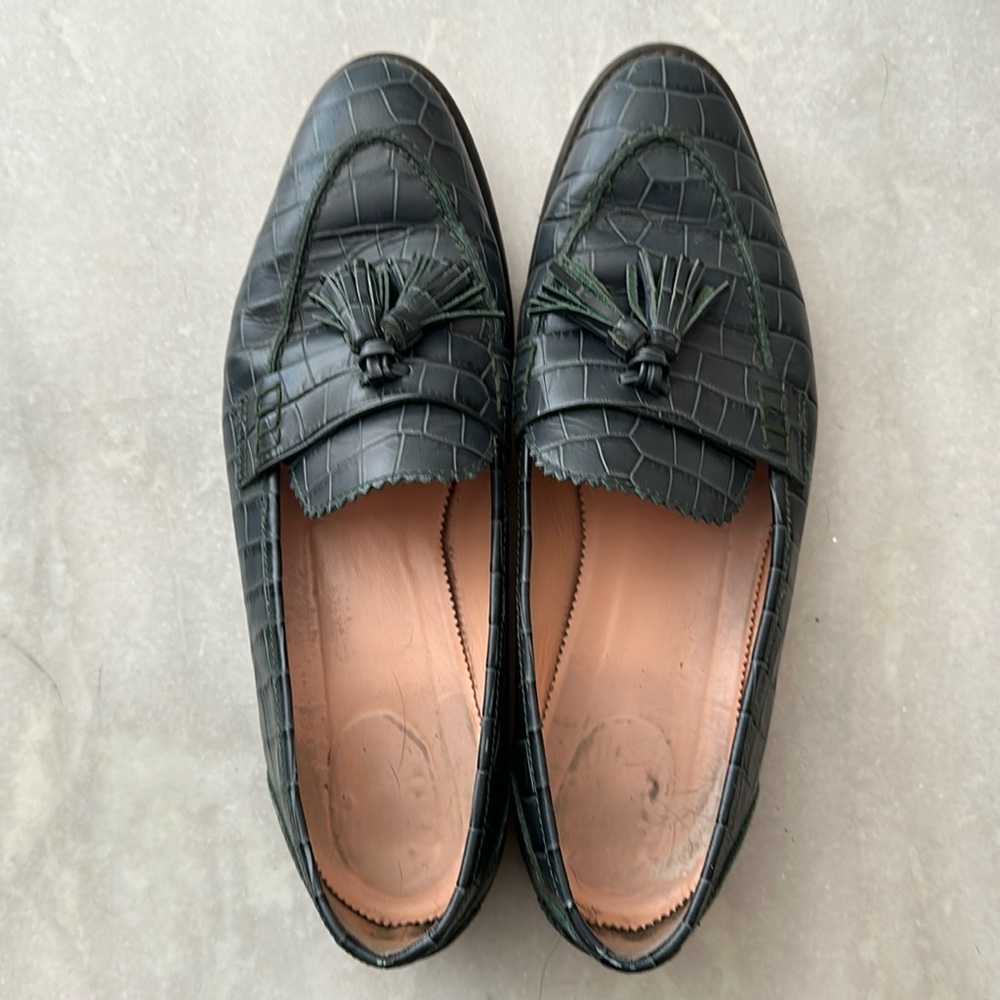Jcrew green leather loafer